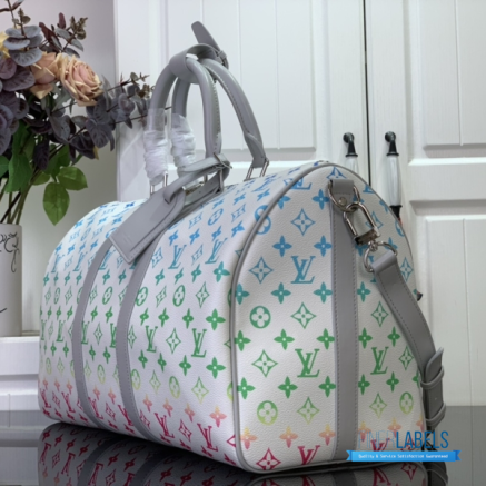 LV Keepall Bandoulière 50 (Multicolor Iridescent Monogram Canvas with Gray Leather)