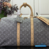 LV Monogram Denim Studded Keepall Bandoulière 45 (Cloudy Grey Monogram Denim)