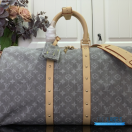 LV Monogram Denim Studded Keepall Bandoulière 45 (Cloudy Grey Monogram Denim)