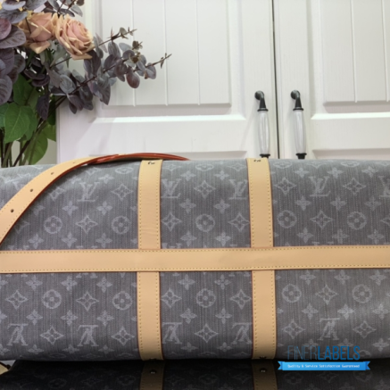 LV Monogram Denim Studded Keepall Bandoulière 45 (Cloudy Grey Monogram Denim)