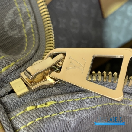 LV Monogram Denim Studded Keepall Bandoulière 45 (Cloudy Grey Monogram Denim)