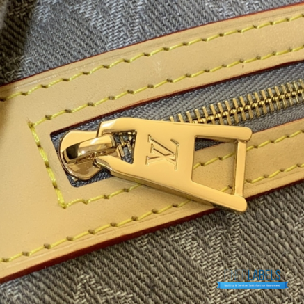 LV Monogram Denim Studded Keepall Bandoulière 45 (Cloudy Grey Monogram Denim)