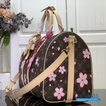 LV x Takashi Murakami Keepall Bandoulière 45 (Sakura Brown Monogram Coated Canvas)