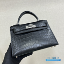 Hermès Mini Kelly II 20 Sellier (Noir Black Matte Mississippiensis Alligator Leather)