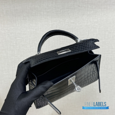 Hermès Mini Kelly II 20 Sellier (Noir Black Matte Mississippiensis Alligator Leather)