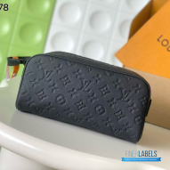 LV Dopp Kit Toiletry Pouch (Noir Black Monogram Taurillon Leather)