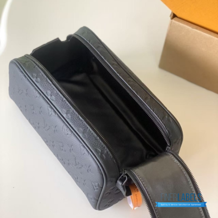 LV Dopp Kit Toiletry Pouch (Noir Black Monogram Taurillon Leather)