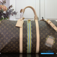 LV Keepall Bandoulière 45 (Brown Monogram Coated Canvas with Custom Stripes)