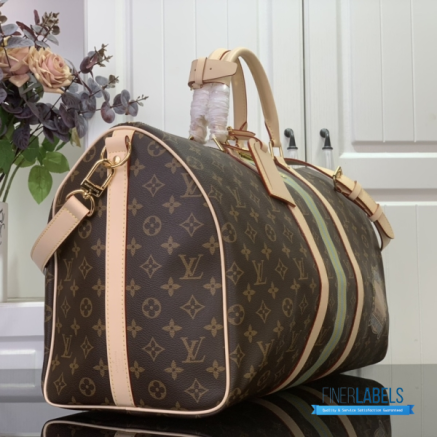 LV Keepall Bandoulière 45 (Brown Monogram Coated Canvas with Custom Stripes)