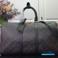 LV Keepall Bandoulière 45 (Black and Red Monogram Tomette Coated Canvas)