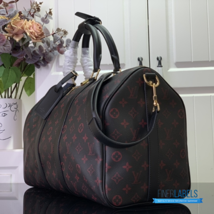 LV Keepall Bandoulière 45 (Black and Red Monogram Tomette Coated Canvas)