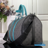 LV Keepall Bandoulière 45 (Monogram Eclipse Reverse Canvas / Turquoise Blue Leather)