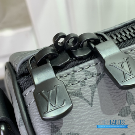 LV Keepall Bandoulière 45 (Monogram Eclipse Reverse Canvas / Turquoise Blue Leather)
