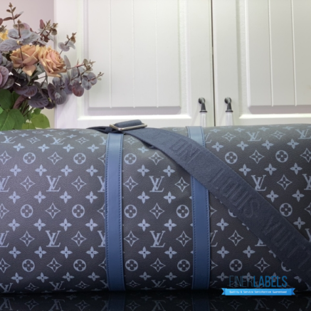 LV Keepall Bandoulière 50 (Blue Monogram Heritage Coated Canvas)