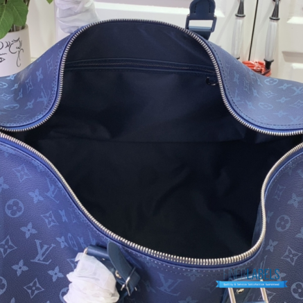 LV Keepall Bandoulière 50 (Blue Monogram Heritage Coated Canvas)