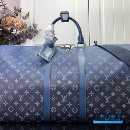 LV Keepall Bandoulière 50 (Blue Monogram Heritage Coated Canvas)