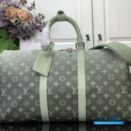 LV Keepall Bandoulière 45 (Khaki Sage Green Gradient Monogram Coated Canvas)