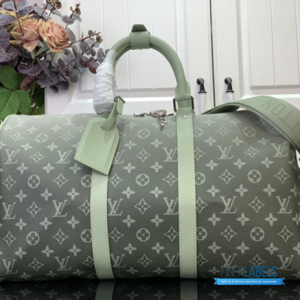 LV Keepall Bandoulière 45 (Khaki Sage Green Gradient Monogram Coated Canvas)