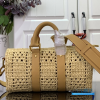 LV Keepall Bandoulière 25 (Natural Beige Damier Crochet Raffia & Vachetta Leather)