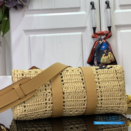 LV Keepall Bandoulière 25 (Natural Beige Damier Crochet Raffia & Vachetta Leather)