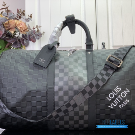 LV Keepall Bandoulière 50 (Damier Graphite Black/Gray Coated Canvas)