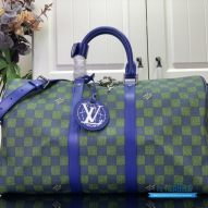 LV Keepall Bandoulière 50 (Damier Heritage Blue Green Coated Canvas)