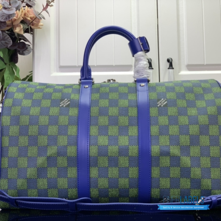 LV Keepall Bandoulière 50 (Damier Heritage Blue Green Coated Canvas)