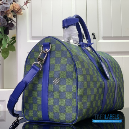 LV Keepall Bandoulière 50 (Damier Heritage Blue Green Coated Canvas)