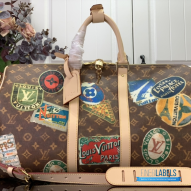 LV Keepall Bandoulière 50 (Brown Monogram Coated Canvas with Vachetta Leather Trim)