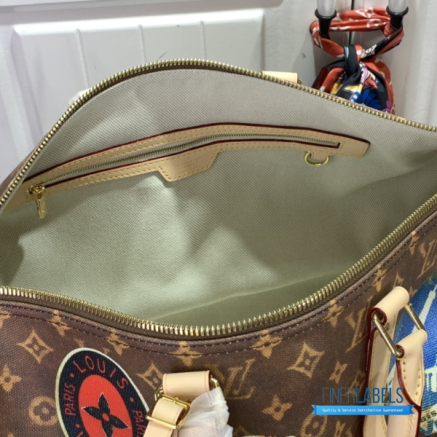 LV Keepall Bandoulière 50 (Brown Monogram Coated Canvas with Vachetta Leather Trim)