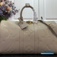 LV Keepall Bandoulière 45 (Khaki Green/Vermillion Red Monogram Canvas)