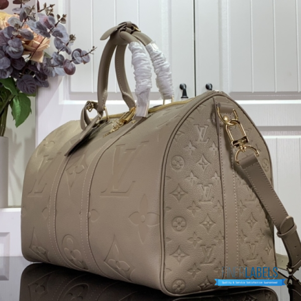 LV Keepall Bandoulière 45 (Khaki Green/Vermillion Red Monogram Canvas)