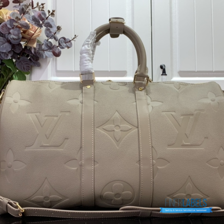 LV Keepall Bandoulière 45 (Khaki Green/Vermillion Red Monogram Canvas)