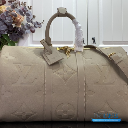 LV Keepall Bandoulière 45 (Khaki Green/Vermillion Red Monogram Canvas)