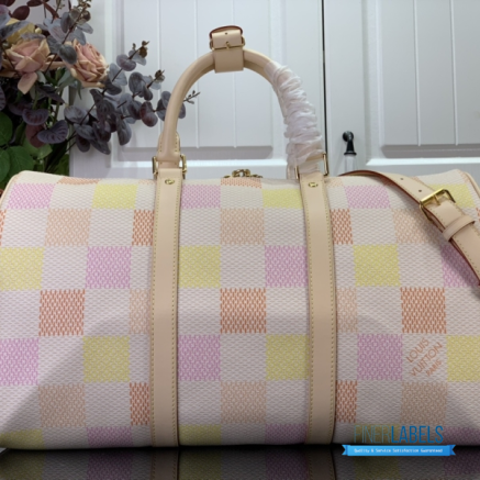 LV Keepall Bandoulière 45 (Peach Damierlicious Coated Canvas)