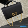 Valentino Garavani VLogo Signature Wallet With Chain (Black Grainy Calfskin)