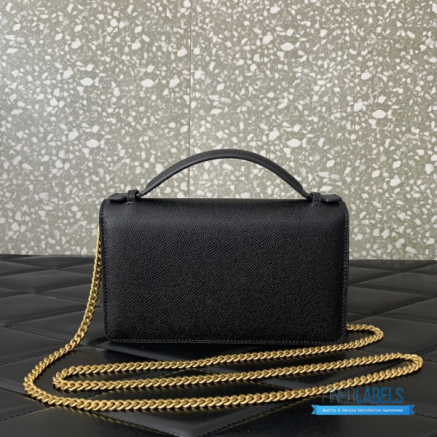 Valentino Garavani VLogo Signature Wallet With Chain (Black Grainy Calfskin)