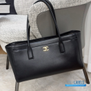 CHANEL Small Shopping Bag  (Black Smooth Calfskin & Gold-Tone Metal)