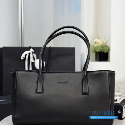 CHANEL Small Shopping Bag  (Black Smooth Calfskin & Gold-Tone Metal)