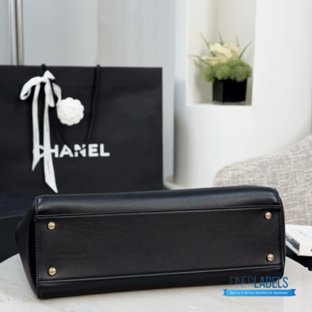 CHANEL Small Shopping Bag  (Black Smooth Calfskin & Gold-Tone Metal)
