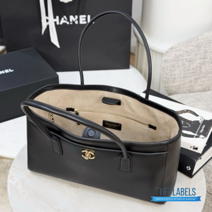 CHANEL Small Shopping Bag  (Black Smooth Calfskin & Gold-Tone Metal)