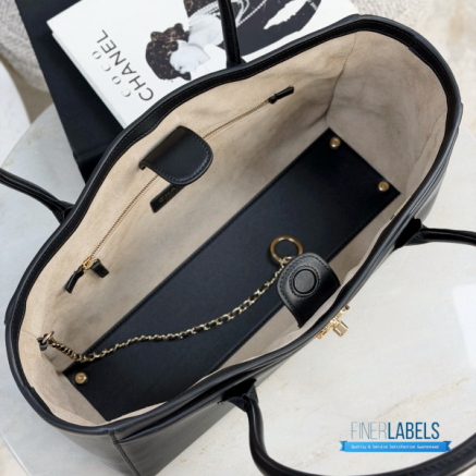 CHANEL Small Shopping Bag  (Black Smooth Calfskin & Gold-Tone Metal)