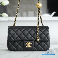CHANEL Mini Square Pearl Crush Flap Bag (Black Quilted Lambskin & Aged Gold-Tone Hardware)