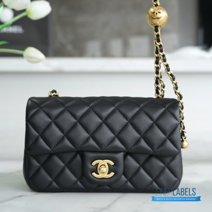 CHANEL Mini Square Pearl Crush Flap Bag (Black Quilted Lambskin & Aged Gold-Tone Hardware)