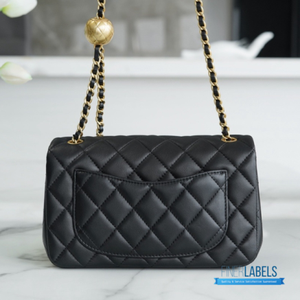 CHANEL Mini Square Pearl Crush Flap Bag (Black Quilted Lambskin & Aged Gold-Tone Hardware)