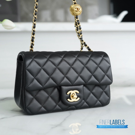 CHANEL Mini Square Pearl Crush Flap Bag (Black Quilted Lambskin & Aged Gold-Tone Hardware)