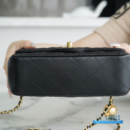 CHANEL Mini Square Pearl Crush Flap Bag (Black Quilted Lambskin & Aged Gold-Tone Hardware)