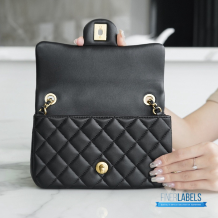 CHANEL Mini Square Pearl Crush Flap Bag (Black Quilted Lambskin & Aged Gold-Tone Hardware)