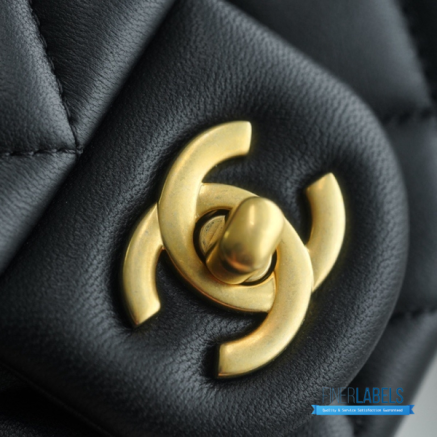 CHANEL Mini Square Pearl Crush Flap Bag (Black Quilted Lambskin & Aged Gold-Tone Hardware)