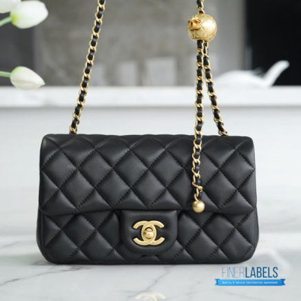 CHANEL Mini Square Pearl Crush Flap Bag (Black Quilted Lambskin & Aged Gold-Tone Hardware)